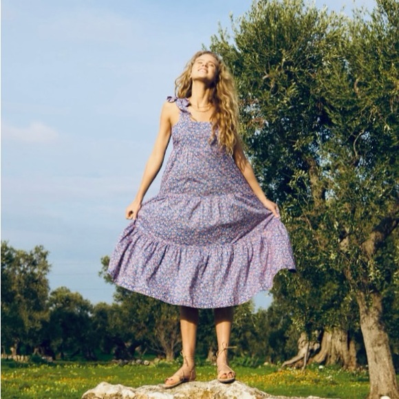 MADEWELL XL Tie Strap Tiered Midi Dress • Summer Vines Romantic Ditsy Floral - Picture 12 of 13